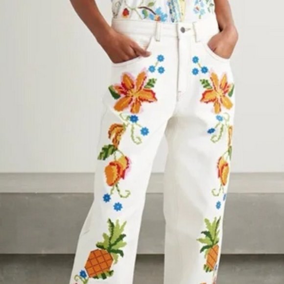 FARM RIO Embroidered Floral Twill Pants Size S NWT - Picture 6 of 14